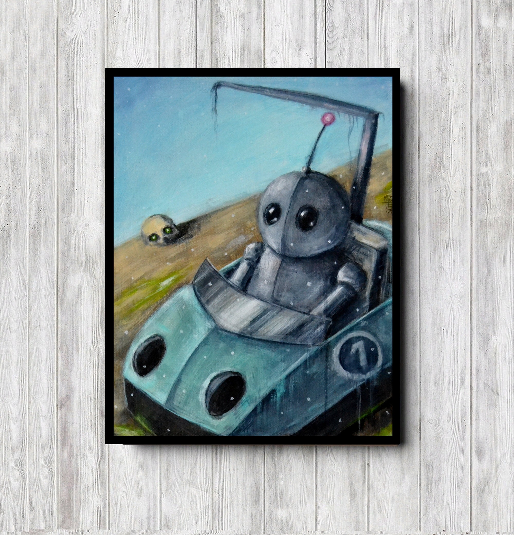 Old car Robot Painting Original Art Retro car Painting Etsy