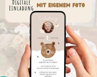 1. Geburtstag Einladung whatsApp Handy digital Bär Party Kindergeburtstag