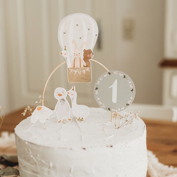 ersten Geburtstag Caketopper Heißluftballon Tortenstecker Blumen 1. Geburtstag Kindergeburtstag Kuchendekoration Tischdekoration