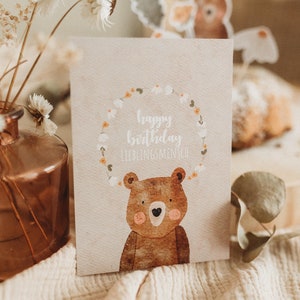 1. Geburtstag Bär Blumen Waldtiere Kindergeburtstag Einladung erster Geburtstag boho