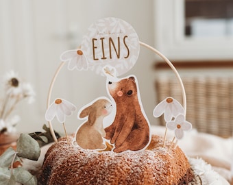 erster Geburtstag Caketopper Bär Hase Babyparty Tortenstecker 1. Geburtstag Kindergeburtstag Kuchendekoration Tischdekoration