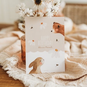Geburtstag Glückwunschkarte Tischdekoration Bär beige Waldtiere Kindergeburtstag erster Geburtstag boho