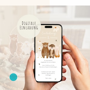 1. Geburtstag Einladung whatsApp Handy digital Bären Tierparade Party Kindergeburtstag
