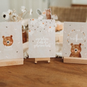 Baby erster Geburtstag Postkarte Waldtiere Mädchen Junge Affirmation Bär Dekoration Erinnerungskarten Tischdekoration Tischaufsteller