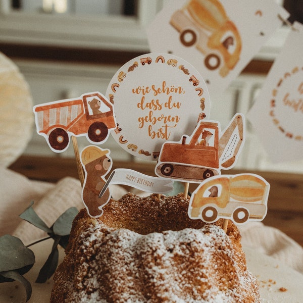 Bagger Geburtstag Baustelle Caketopper Junge Tiere Geburtstag Kindergeburtstag Kuchendekoration Tischdekoration
