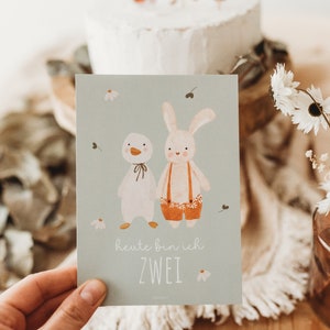 zweiter Geburtstag Affirmation Gans Salbei Tiere Glückwunschkarte Tischkarte Kindergeburtstag Geburtstag Tischdekoration Karte