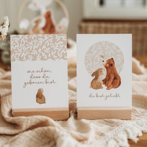Geburtstag Tischdekoration Postkarte Affirmation Bär boho beige Dekoration Erinnerungskarten Tischaufsteller