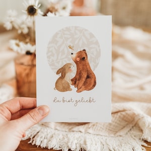 Geburtstag Bär Glückwunschkarte Tischdekoration beige Waldtiere Kindergeburtstag erster Geburtstag boho Hase
