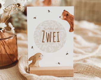 Geburtstag Glückwunschkarte Tischdekoration zweiten Geburtstag Bär beige Waldtiere Kindergeburtstag erster Geburtstag boho