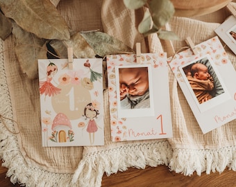 Jahreskarten Jahresmeilensteinkarten ersten Geburtstag Fee Blumen Wimpelgirlande Meilensteinkarte erstes Jahr Jahresrückblick