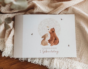 Geburtstagsalbum erster Geburtstag Geschenk boho Bär Aquarell