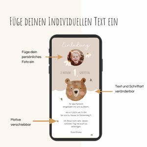 1. Geburtstag Einladung whatsApp Handy digital Bär Party Kindergeburtstag image 2