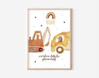 Poster Baustelle Geburtstag Bagger Kindergeburtstag Kinderzimmer