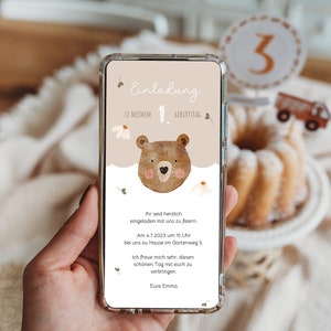 1. Geburtstag Einladung whatsApp Handy digital Bär Party Kindergeburtstag