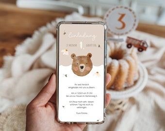 1. Geburtstag Einladung whatsApp Handy digital Bär Party Kindergeburtstag