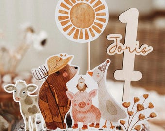 Caketopper Bauernhoftiere 1. Geburtstag Farmer Tortenstecker Blumen Kindergeburtstag Kuchendekoration Tischdekoration