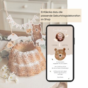 1. Geburtstag Einladung whatsApp Handy digital Bär Party Kindergeburtstag image 5