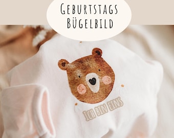 Bügelbild erster Geburtstag Bär Gänseblume boho