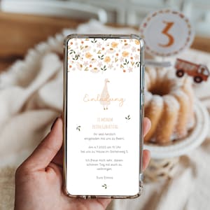 1. Geburtstag whatsApp Einladung Handy digital Gans Mädchen Party Kindergeburtstag