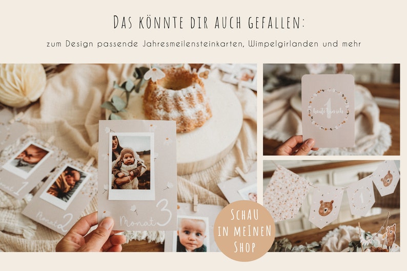 Baby erster Geburtstag Postkarte Waldtiere Mädchen Junge Affirmation Bär Dekoration Erinnerungskarten Tischdekoration Tischaufsteller image 8