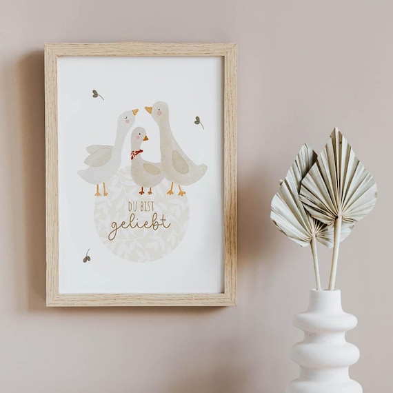 Affirmationsposter Gänsetrio Aquarell A4 boho Waldtiere Mädchen Junge