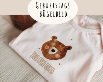 Bügelbild erster Geburtstag Bär Gänseblume boho