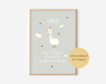 erster Geburtstag Poster Gans Mädchen Blumen