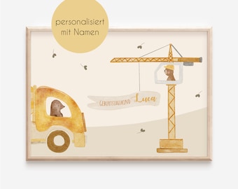 Baustelle Geburtstag Poster Tiere Bagger Kindergeburtstag Bär personalisiert