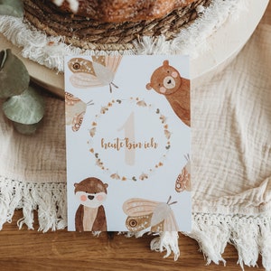 1. Geburtstag Tischdekoration Karte Bär beige Baby Babyparty Kindergeburtstag erster Geburtstag boho
