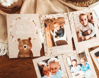 Geburtstag Meilensteinkarten Monate Erinnerungskarten Jahreskarten Bär Pilze Jahresrückblick Baby boho