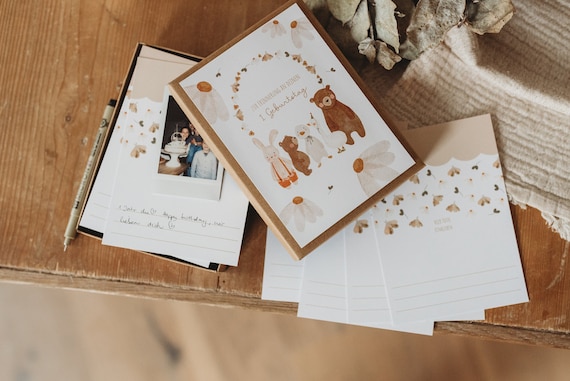 Geburtstag Gästebuch Geschenk Bär Gästekarten Instax Dekoration Boho Kindergeburtstag
