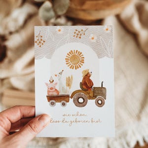 Geburtstagskarte Traktor Bauernhoftiere Tischdekoration beige Traktor Kindergeburtstag erster Geburtstag boho