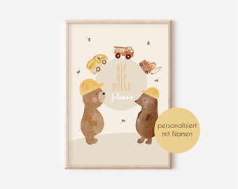Geburtstag Baustelle Bagger Poster Tiere Bagger Kindergeburtstag Bär personalisiert