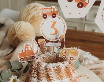 Geburtstag Baustelle Bagger Caketopper Junge Tiere Kindergeburtstag Kuchendekoration Tischdekoration Geburtstag Jungs