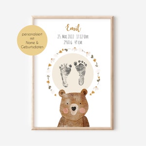 Póster Fußabdruck Geburt Junge Blume personalizado Gänseblume