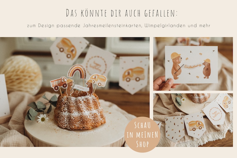 Baustelle Geburtstag Strohhalm Tischdekoration Bagger Junge Dekoration Kindergeburtstag Boho Kuchendekoration image 8