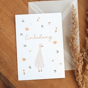 Einladungskarte Baby Babyparty Postkarte Einladung Gänse Gänsemarsch Kindergeburtstag 1. Geburtstag Herbst Spätsommer