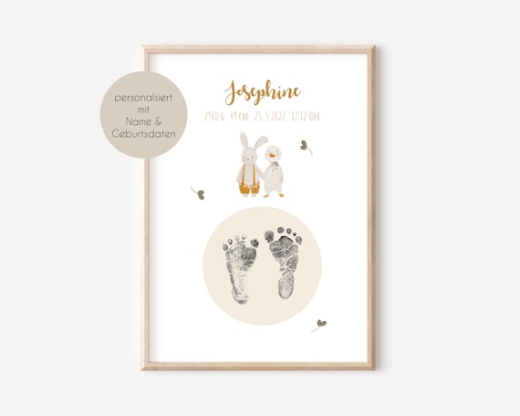 Geburtsgeschenk Fußabdruck Poster Geburt Gans Tiere Blume Mädchen personalisiert Gänseblume