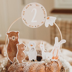Geburtstag Caketopper Bären Tierparade Babyparty Tortenstecker 2. Geburtstag Kindergeburtstag Kuchendekoration Tischdekoration