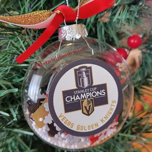 Vegas Golden Knights Champion Cup Hockey Confetti -  80mm Flat Disc Glass Ornament