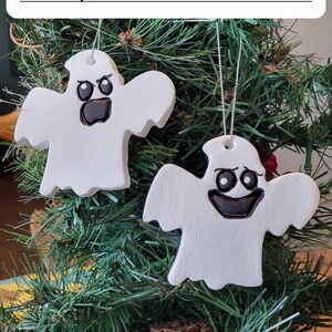 Ghosts - Set of 2 - Clay Ornaments