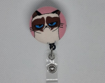 Handmade Grumpy Cat Badge Reel