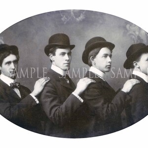 Foto vintage de jovens com chapéus Derby - DOWNLOAD DIGITAL - Imagem do início de 1900 para cartões feitos à mão para homens, papel de álbum de recortes, artesanato vintage