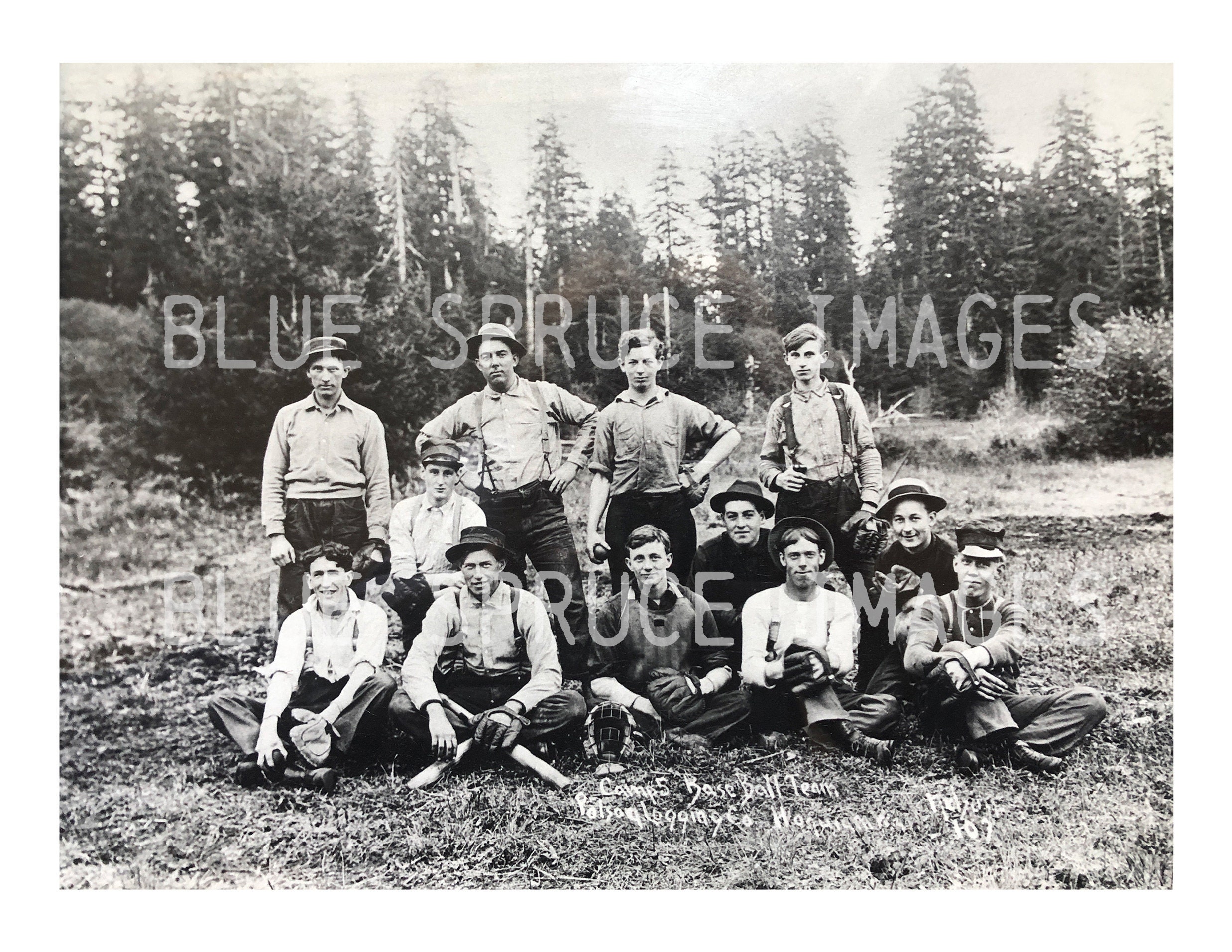 TÉLÉCHARGEMENT NUMÉRIQUE de l'équipe de baseball du camp de bûcherons vintage, photographie noir et blanc du début des années 1900 pour impression d'art, journaux indésirables, travaux manuels vintage