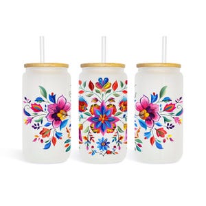 Mexican Floral Premium UV DTF Mug Decal Sticker for Hand Wash Only Libbey Cup Decoration