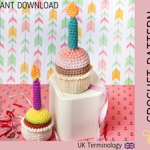 Birthday Cupcake CROCHET PATTERN - Instant downloadable PDF Amigurumi pattern, for a cute toy food cupcake and candle