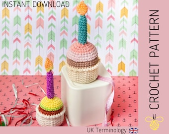 Birthday Cupcake CROCHET PATTERN - Instant downloadable PDF Amigurumi pattern, for a cute toy food cupcake and candle