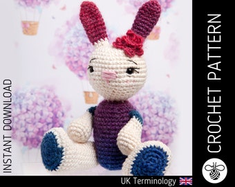 Luna Bunny CROCHET PATTERN, downloadable amigurumi crochet PDF pattern to make a cute crochet rabbit, crochet animal