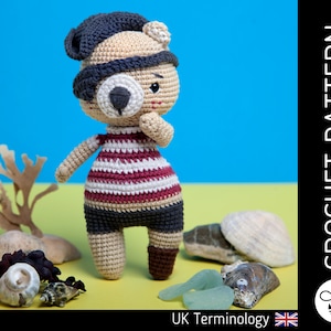 Pirate bear doll CROCHET PATTERN, downloadable amigurumi PDF pattern to make a cute crochet pirate teddy bear & accessories