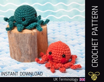 Ozzie Octo CROCHET PATTERN - Patrón amigurumi PDF descargable, para un adorable pulpo tejido a crochet
